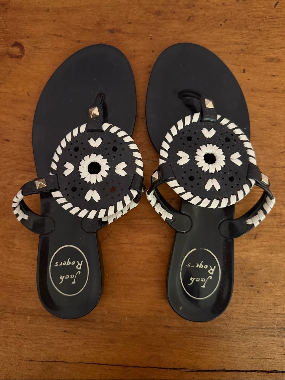 Jack Rogers Black and White Jelly Circle-Embellished Sandals